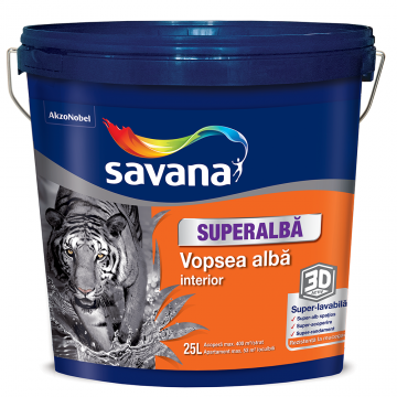 Vopsea superlavabila interior Savana 3D Activ, cu rezistenta la mucegai, alb, 25 l