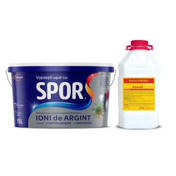 Vopsea superlavabila interior Spor, cu ioni de argint, alb, 15 l + amorsa 5 l