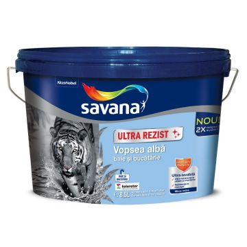 Vopsea ultra-lavabila antimucegai Savana Ultra Rezist, interior, baie si bucatarie, alb, 8.5 l