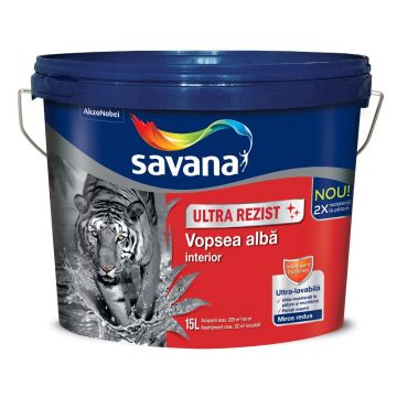 Vopsea ultra-lavabila interior Savana Ultra Rezist, alb, 15 l