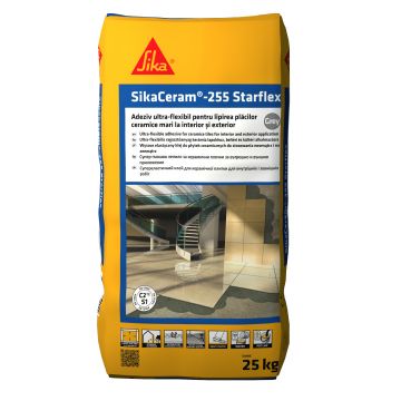 Adeziv flexibil pentru piatra naturala si placari ceramice Sika Ceram-255 StarFlex, gri, 25 kg