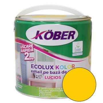 Email Kober Ecolux Kolor, pentru lemn/metal, interior/exterior, pe baza de apa, galben lucios, 2.5 l