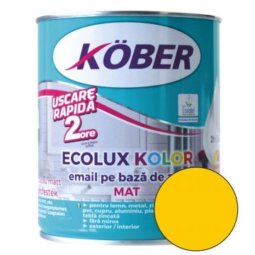 Email Kober Ecolux Kolor, pentru lemn/metal, interior/exterior, pe baza de apa, galben mat, 0.6 l