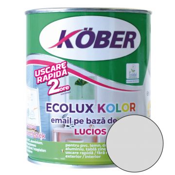 Email Kober Ecolux Kolor, pentru lemn/metal, interior/exterior, pe baza de apa, gri deschis lucios, 0.6 l