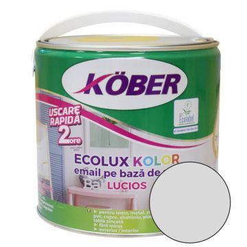 Email Kober Ecolux Kolor, pentru lemn/metal, interior/exterior, pe baza de apa, gri deschis lucios, 2.5 l
