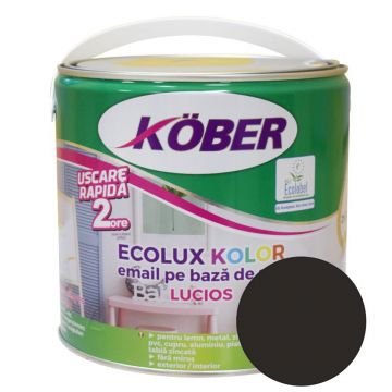 Email Kober Ecolux Kolor, pentru lemn/metal, interior/exterior, pe baza de apa, negru lucios, 2.5 l