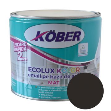 Email Kober Ecolux Kolor, pentru lemn/metal, interior/exterior, pe baza de apa, negru mat, 2.5 l