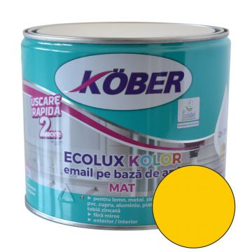 Email Kober Ecolux Kolor, pentru lemn/metal/zidarie, interior/exterior, pe baza de apa, galben mat, 2.5 l
