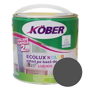 Email Kober Ecolux, pentru lemn/metal, interior/exterior, pe baza de apa, lucios, gri, 2.5 l