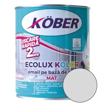 Email Kober Ecolux, pentru lemn/metal, interior/exterior, pe baza de apa, mat, gri deschis, 0.6 l