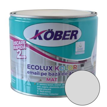 Email Kober Ecolux, pentru lemn/metal, interior/exterior, pe baza de apa, mat, gri deschis, 2.5 l