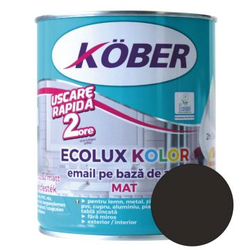 Email Kober Ecolux, pentru lemn/metal, interior/exterior, pe baza de apa, mat, negru, 0.6 l