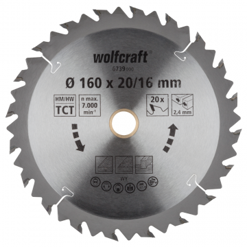 Panza pentru fierastrau circular Wolfcraft, 20 dinti,160 mm