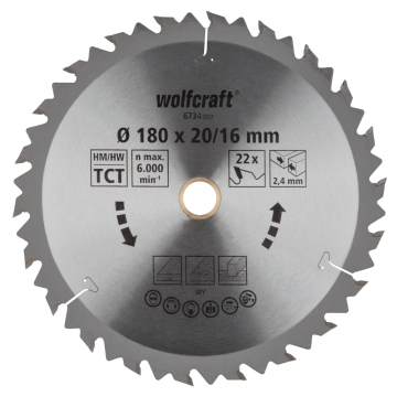 Panza pentru fierastrau circular Wolfcraft, 22 dinti,180 mm