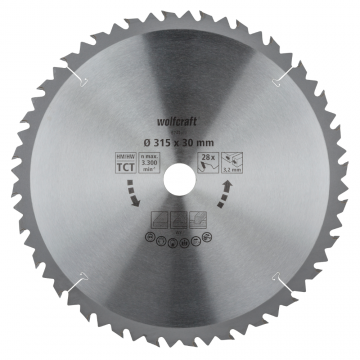 Panza pentru fierastrau circular Wolfcraft, 28 dinti, 315 mm