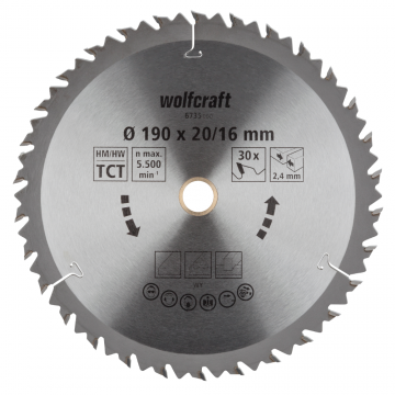 Panza pentru fierastrau circular Wolfcraft, 30 dinti,190 mm