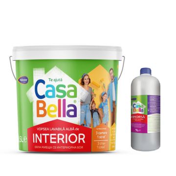 Vopsea lavabila interior Casabella, alb, 8.5 l + Amorsa 1 l