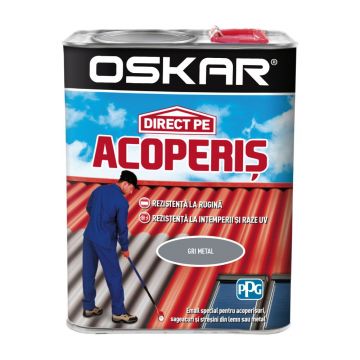 Vopsea Oskar Direct pe acoperis, gri metalic, exterior, 2.5 l