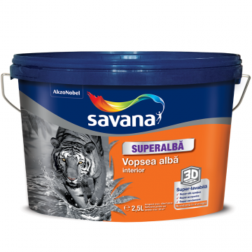 Vopsea superlavabila interior Savana 3D Activ, rezistenta la mucegai, superalb, 2.5 l