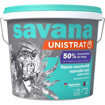 Vopsea superlavabila interior Savana Unistrat, superalba, 8 l