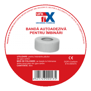 Banda autoadeziva Unifix pentru armarea imbinarilor dintre placile de gips-carton,de tip retea,din fibra de sticla, 50 mm x 90 m