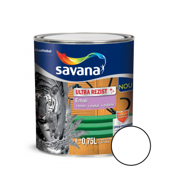 Email Savana ultra rezist pentru metal/lemn/zidarie, interior/exterior, alb polar, 0,75 l