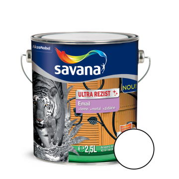 Email Savana ultra rezist pentru metal/lemn/zidarie, interior/exterior, alb polar,2,5 l