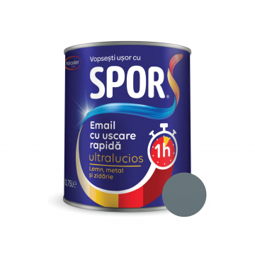 Email ultralucios Spor, pentru metal, interior/exterior, pe baza de rasini alchidice,gri cenusiu, 0.75 l