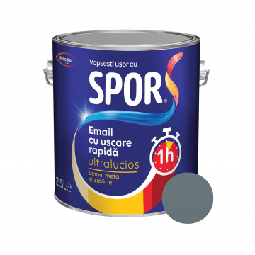 Email ultralucios Spor, pentru metal, interior/exterior, pe baza de rasini alchidice, gri cenusiu, 2.5 l