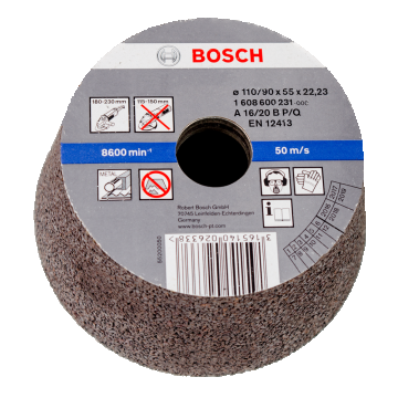 Oala de slefuit conica pentru piatra Bosch, 110 mm, granulatie 16