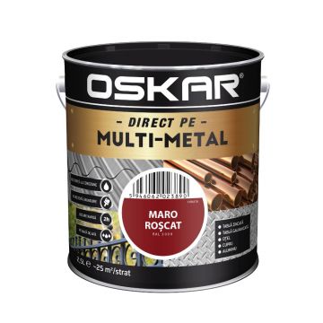 Vopsea email Oskar Direct pe Multimetal, exterior, pe baza de apa, maro roscat RAL 3009, 2.5 l