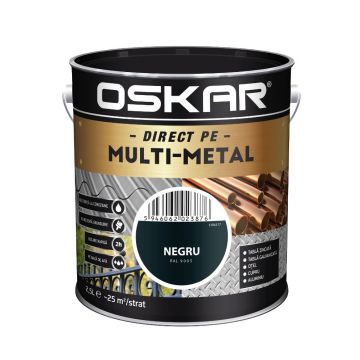 Vopsea email Oskar Direct pe Multimetal, exterior, pe baza de apa, negru RAL 9005, 2.5 l