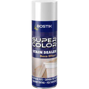 Vopsea spray acoperire pete pereti, Bostik Super Color, alb, mat, interior, 400 ml