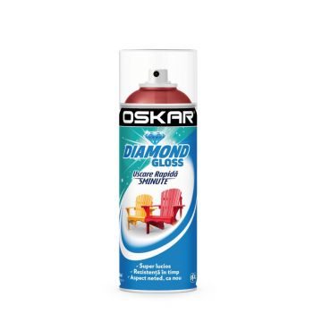 Vopsea spray pentru lemn / metal / ceramica Oskar Diamond Gloss, rosu RAL 3020, lucios, interior/exterior, 400 ml