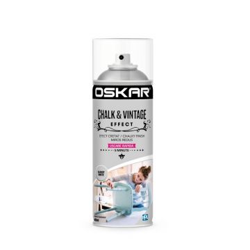 Vopsea spray pentru lemn / metal chalk & vintage efect Oskar, cloudy white, mat, interior/exterior, 400 ml