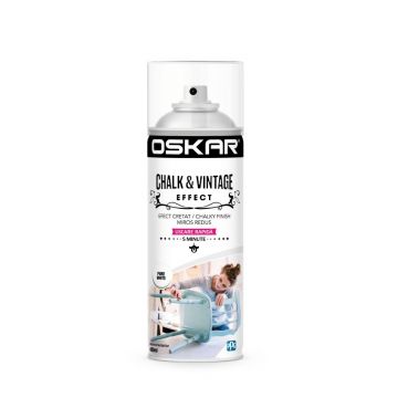Vopsea spray pentru lemn / metal chalk & vintage efect Oskar, pure white, mat, interior/exterior, 400 ml