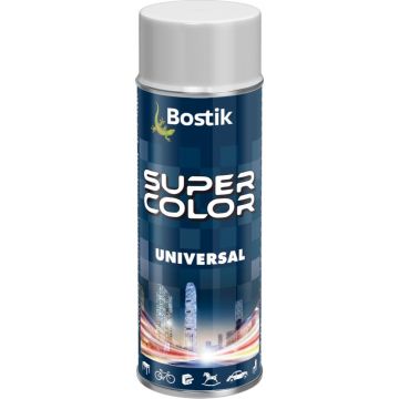 Vopsea spray universala decorativa Bostik Super Color, alb RAL 9010, mat, interior/exterior, 400 ml