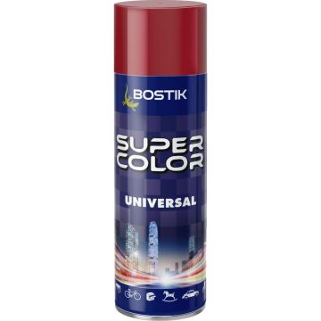 Vopsea spray universala decorativa Bostik Super Color, rosu aprins RAL 3005, lucios, interior/exterior, 400 ml