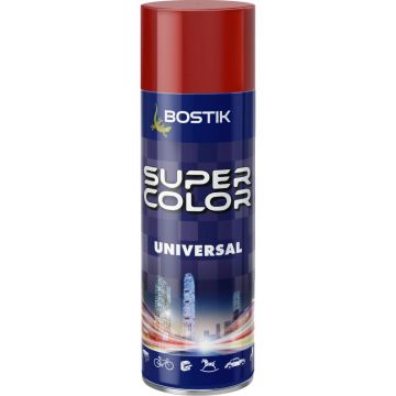 Vopsea spray universala decorativa Bostik Super Color, rosu inchis RAL 3003, mat, interior/exterior, 400 ml