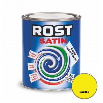 Vopsea superlucioasa pentru lemn/metal, Rost Satin, interior/exterior, galben, 0,6 L