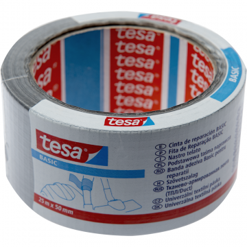Banda adeziva pentru reparatii Tesa BASIC Duct Tape – 58587,  gri metalizat, 50 mm