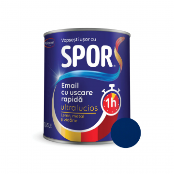 Email superlucios Spor, pentru metal, interior/exterior, pe baza de rasini alchidice, albastru, 0.75 l