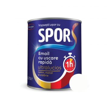 Email ultralucios Spor, pentru metal, interior/exterior, pe baza de rasini alchidice, alb,0.75 l