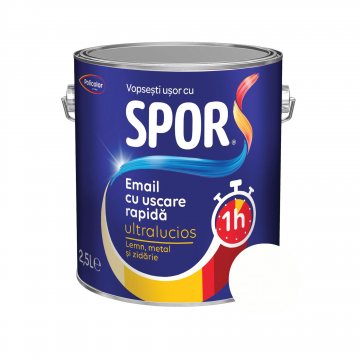 Email ultralucios Spor, pentru metal, interior/exterior, pe baza de rasini alchidice, alb, 2.5 l