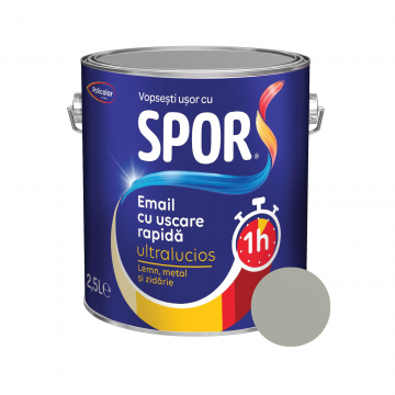 Email ultralucios Spor, pentru metal, interior/exterior, pe baza de rasini alchidice, gri, 2.5 l