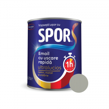 Email ultralucios Spor, pentru metal, interior/exterior, pe baza de rasini alchidice, gri deschis, 0.75 l