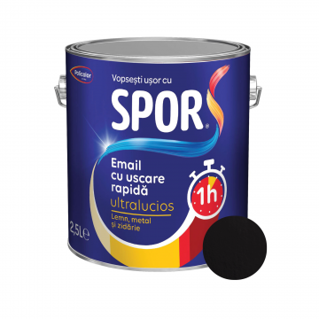 Email ultralucios Spor, pentru metal, interior/exterior, pe baza de rasini alchidice, negru, 2.5 l