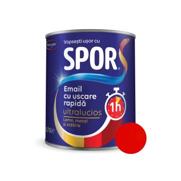 Email ultralucios Spor, pentru metal, interior/exterior, pe baza de rasini alchidice, rosu, 0.75 l