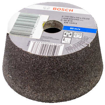 Oala de slefuit conica pentru piatra Bosch, 110 mm, granulatie 36