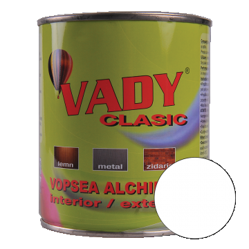 Vopsea alchidica Vady clasic, pentru lemn/metal/zidarie, interior/exterior, alb, 0,6 l